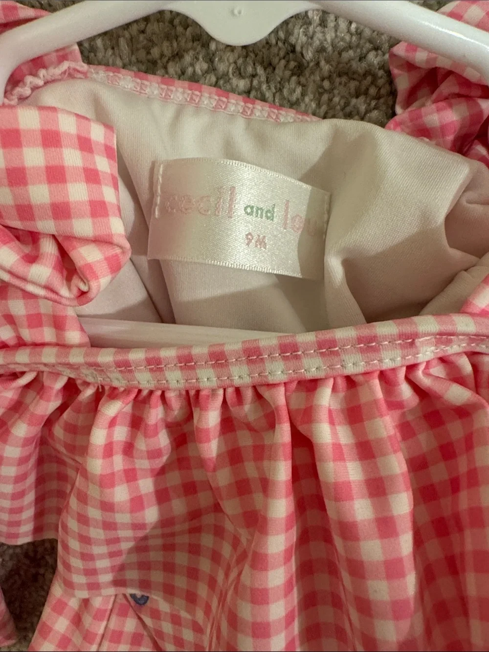 Cecil and Lou Personalized Pink Gingham One-Piece Swimsuit with Ruffle Trim